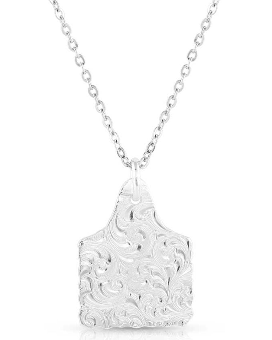 Chiseled Cow Tag Turquoise Necklace