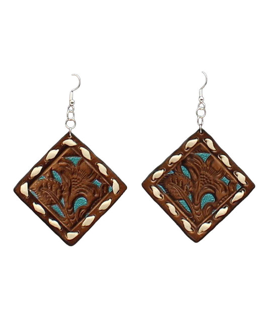 Embossed Leather Earrings - 30969