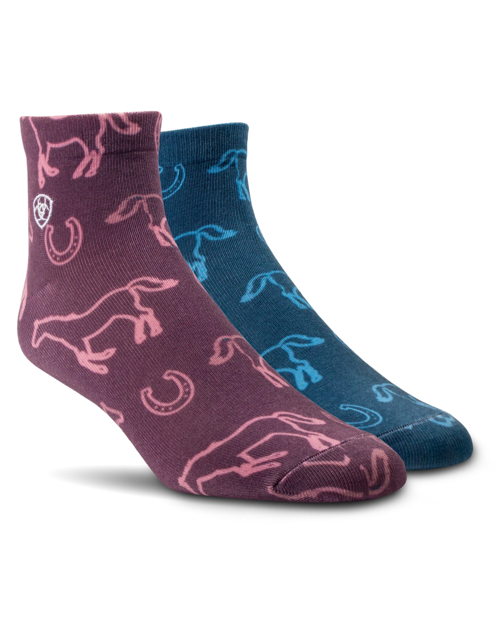 Women's Ariat Horseshoe Ankle Socks by NESTERHOSIERY from Skip’s Western Outfitters | NES-3187-M-BLUE/PINK