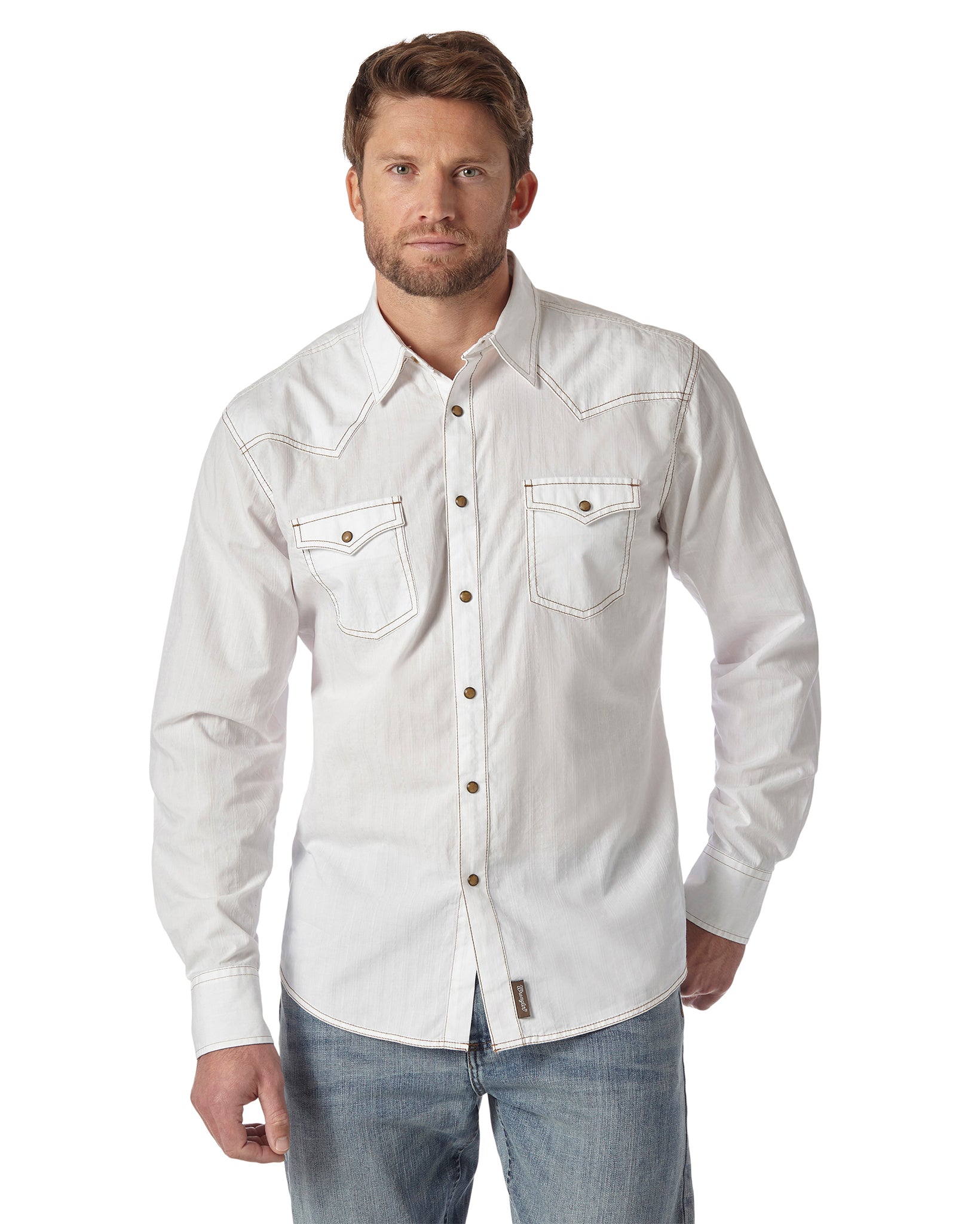 Men's Retro Long Sleeve Western Snap Solid Dobby Shirt by Wrangler from Skip’s Western Outfitters | WRA-MVR531W-S-REG