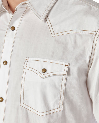 Men's Retro Long Sleeve Western Snap Solid Dobby Shirt
