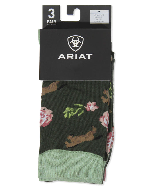 Women's Ariat Charm Crew Socks by NESTERHOSIERY from Skip’s Western Outfitters | NES-3516-M-FLORAL-HORSE