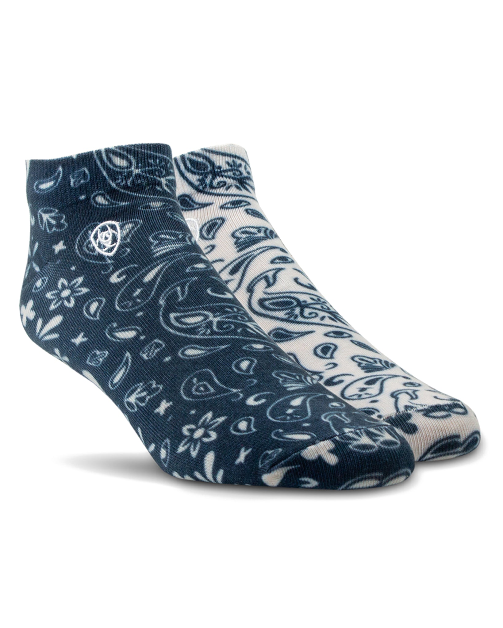 Women's Ariat Paisley Low Cut Socks by NESTERHOSIERY from Skip’s Western Outfitters | NES-3746-M-NATURAL/NAVY