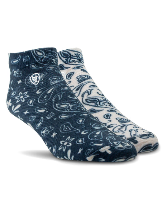 Women's Ariat Paisley Low Cut Socks by NESTERHOSIERY from Skip’s Western Outfitters | NES-3746-M-NATURAL/NAVY