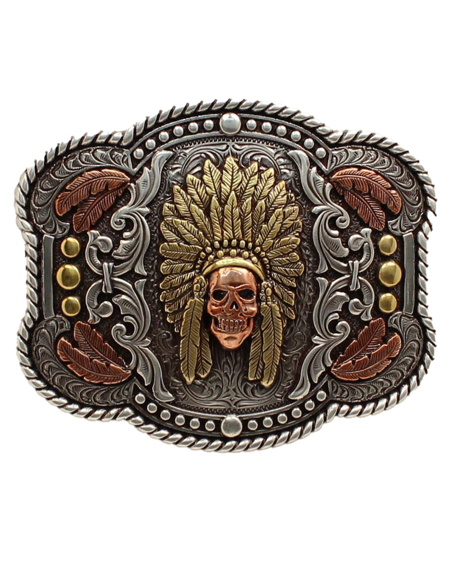Skull Feathered Headdress Belt Buckle by Nocona from Skip’s Western Outfitters | MFW-37600-O/S