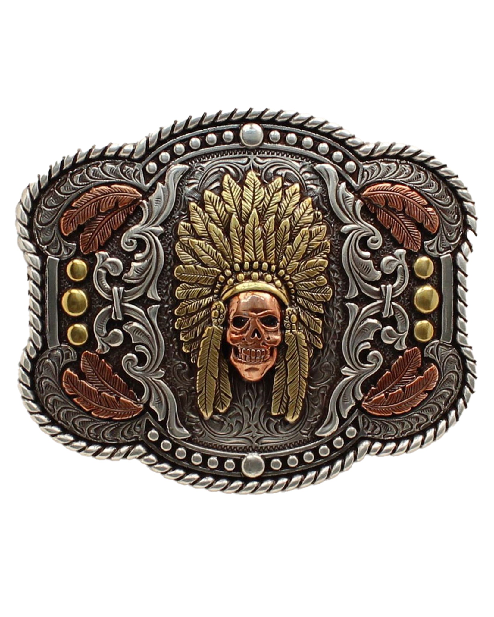 Skull Feathered Headdress Belt Buckle by Nocona from Skip’s Western Outfitters | MFW-37600-O/S