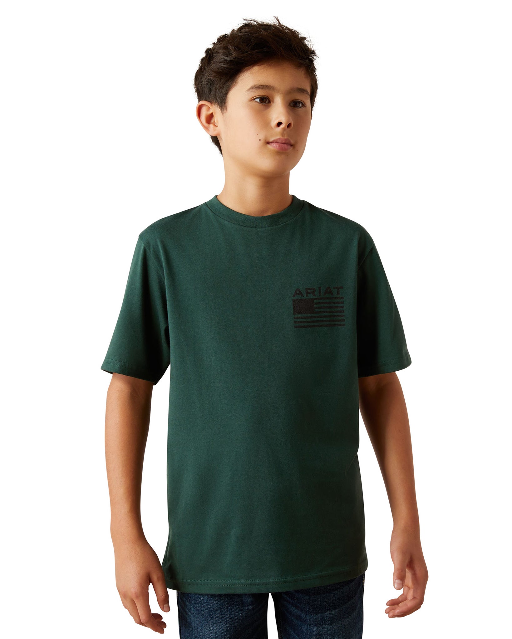 Kids' Ariat Rustic Wood Flag T-Shirt by Ariat from Skip’s Western Outfitters | ARI-10060398-XS-FOREST-GREEN