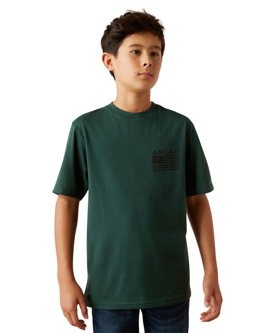 Kids' Ariat Rustic Wood Flag T-Shirt by Ariat from Skip’s Western Outfitters | ARI-10060398-XS-FOREST-GREEN