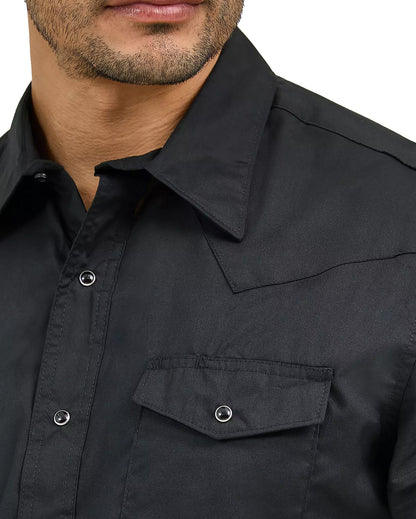 Men's Wrangler Short Sleeve Solid Western Snap Sport Shirt - 1071106BK