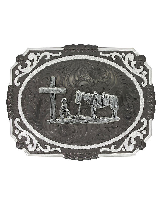 Gunmetal Cameo Christian Cowboy Buckle