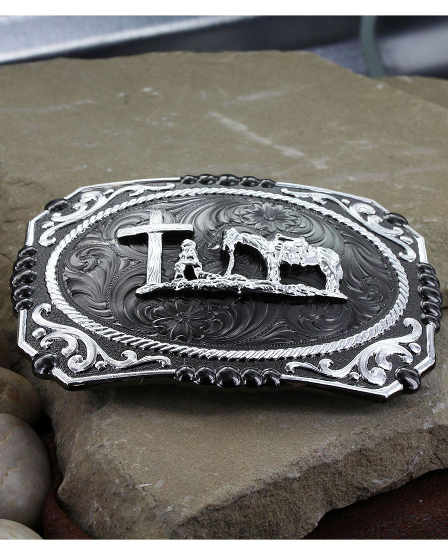 Gunmetal Cameo Christian Cowboy Buckle