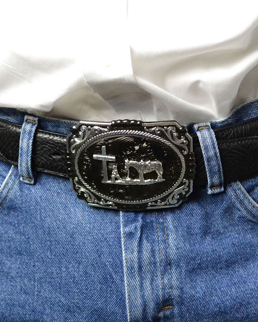 Gunmetal Cameo Christian Cowboy Buckle
