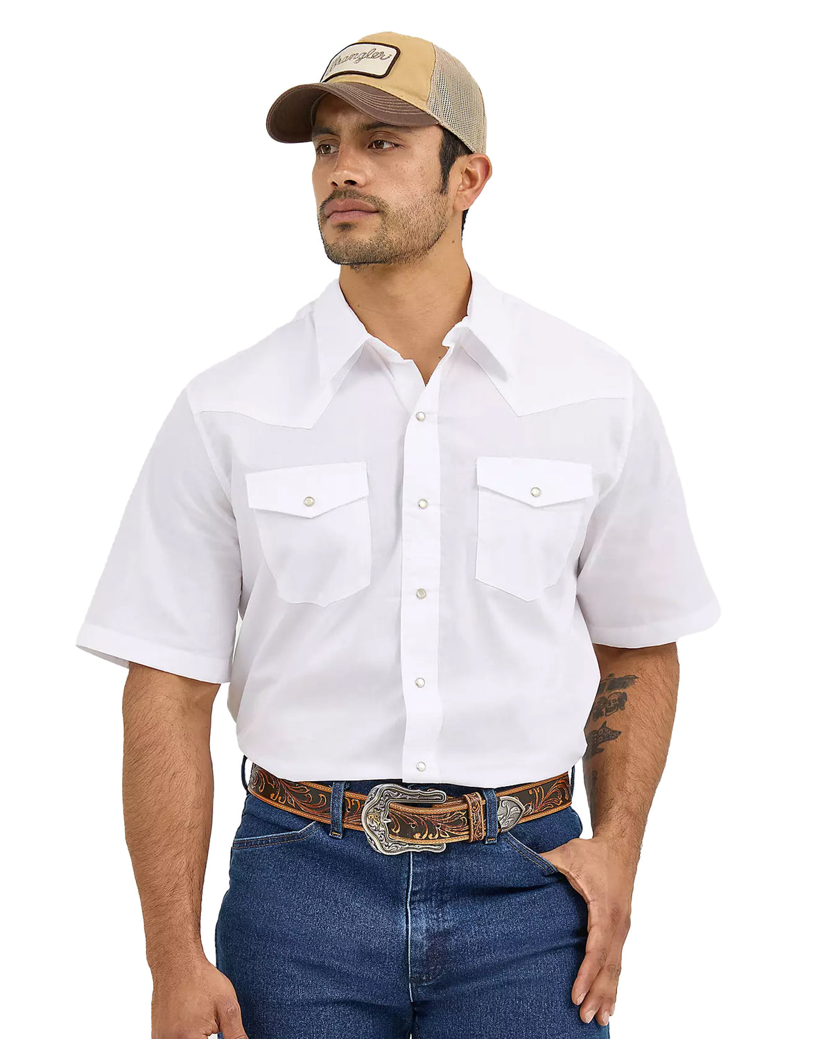Men's Wrangler Short Sleeve Solid Western Snap Sport Shirt - 1071106WH