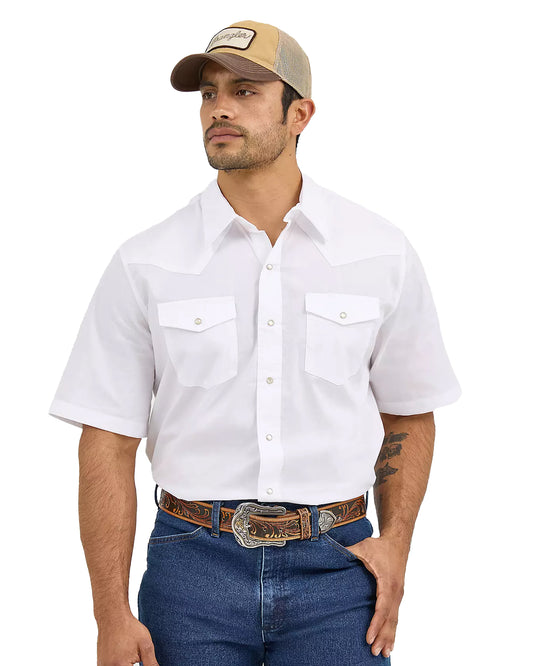 Men's Wrangler Short Sleeve Solid Western Snap Sport Shirt - 1071106WH