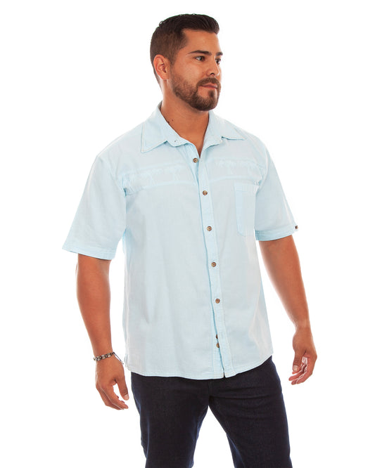 Men's Palm Embroidery Shirt by Scully from Skip’s Western Outfitters | SCU-5202-AQS-XLT-AQUASKY