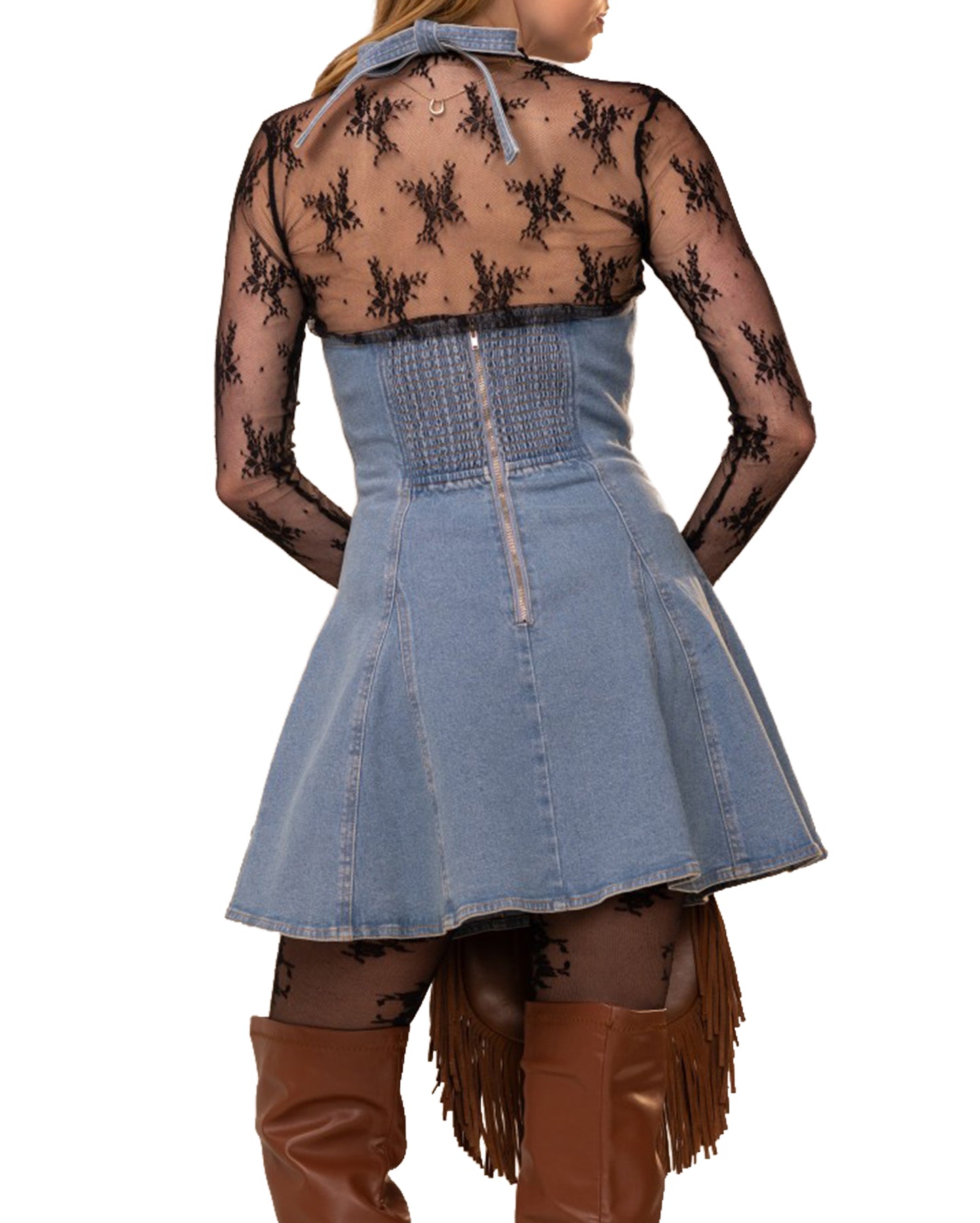 Women's Stretch Denim Halter Swing Mini Dress - 52179D-Light-Wash