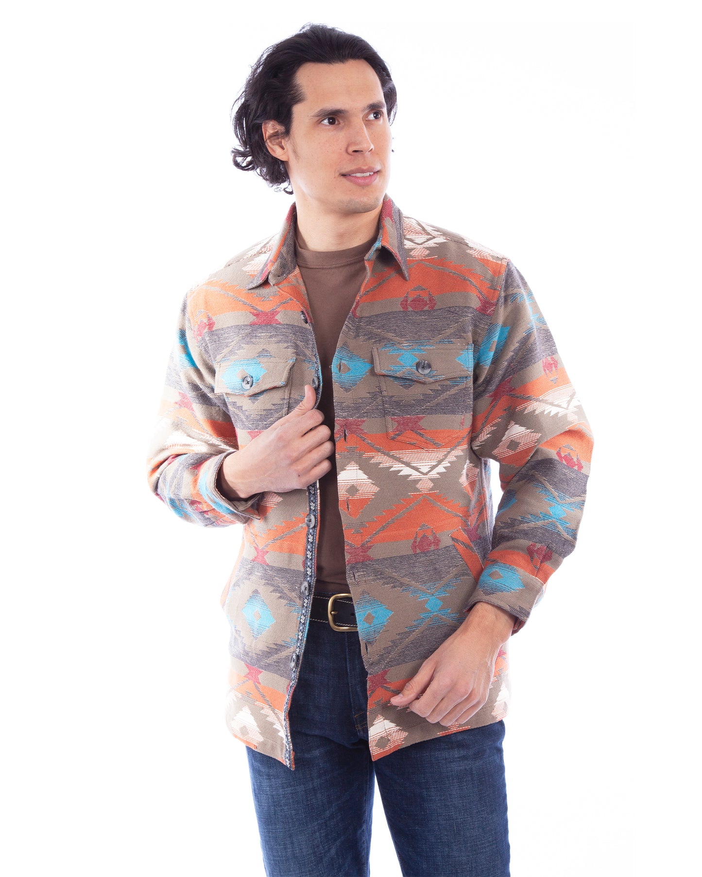 Men's Southwest Shirt Jacket by Scully from Skip’s Western Outfitters | SCU-5297-OLI-S-OLIVE