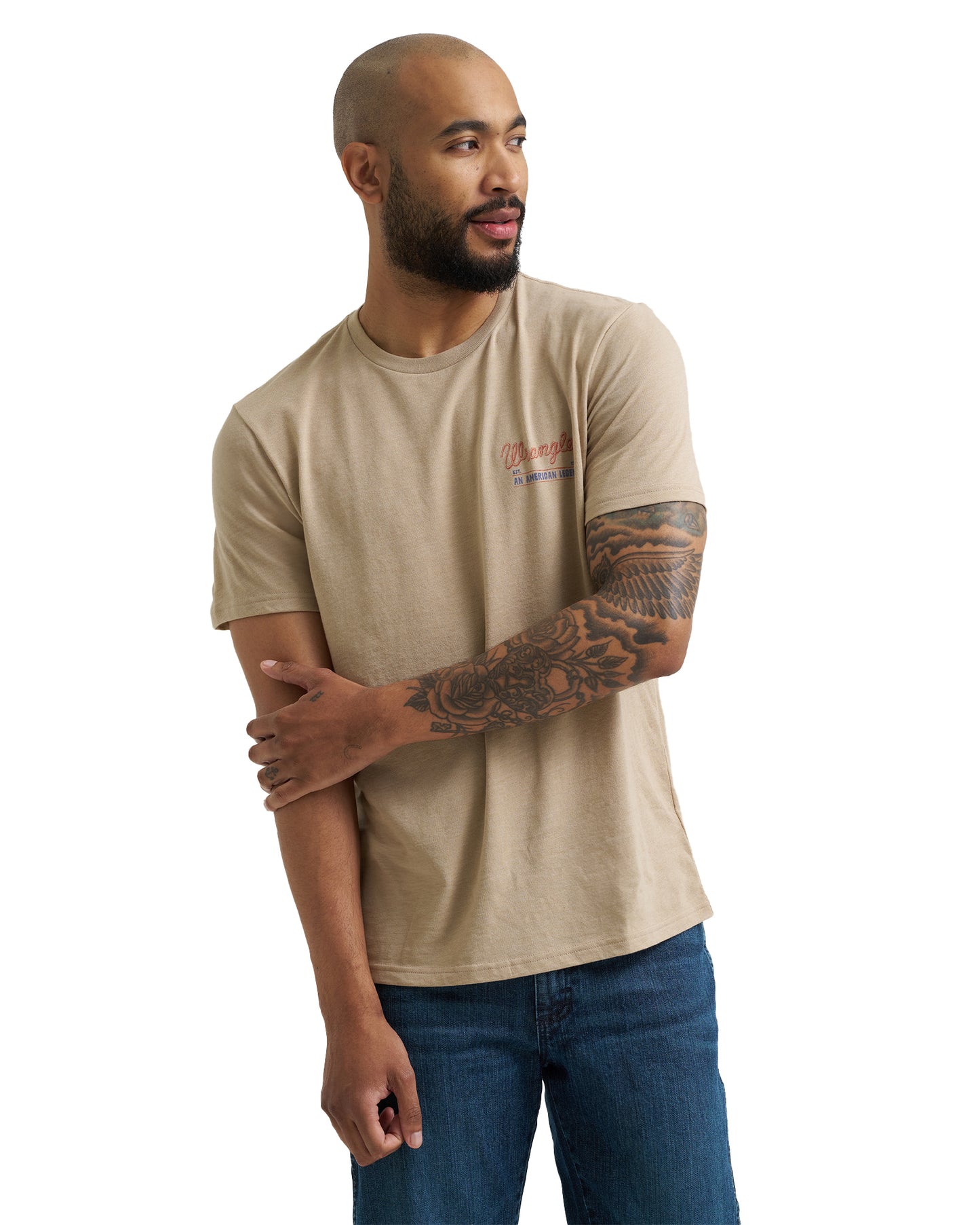 Men's Wrangler Graphic Short Sleeve T-Shirt by Wrangler from Skip’s Western Outfitters | WRA-112365305-S-TAN
