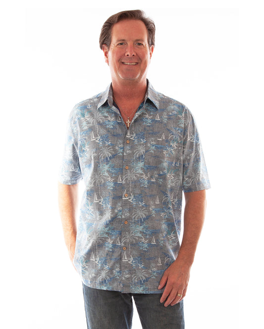 Men's Hawaiian Shirt by Scully from Skip’s Western Outfitters | SCU-5312-GRY-S-GRY