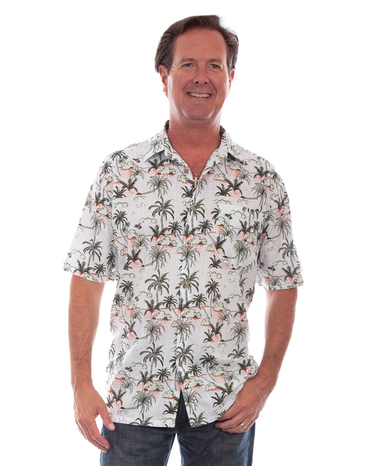 Men's Palm Tree Shirt by Scully from Skip’s Western Outfitters | SCU-5314-WHT-S-WHT