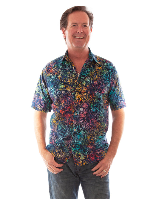 Men's Batik Paisley & Flowers Shirt by Scully from Skip’s Western Outfitters | SCU-5319-DBL-S-DBL