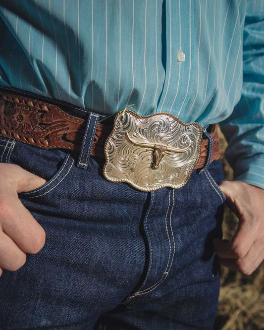 Class Act Two Tone Longhorn Belt Buckle