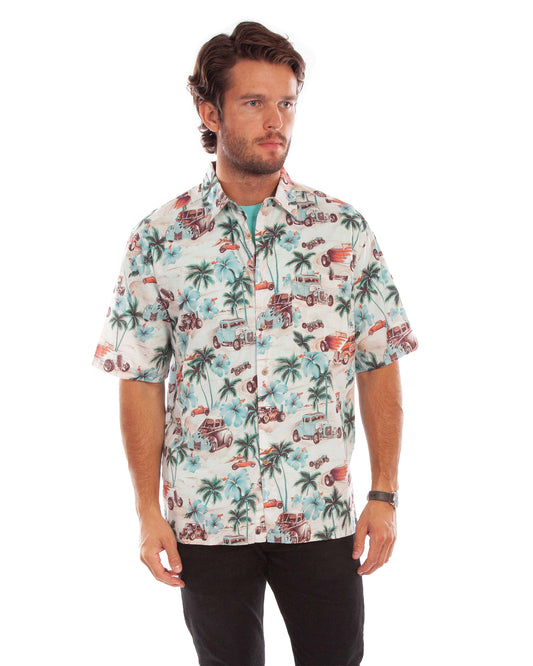 Men's Hawaiian Hot Rod Shirt by Scully from Skip’s Western Outfitters | SCU-5352-SAN-S-SAND