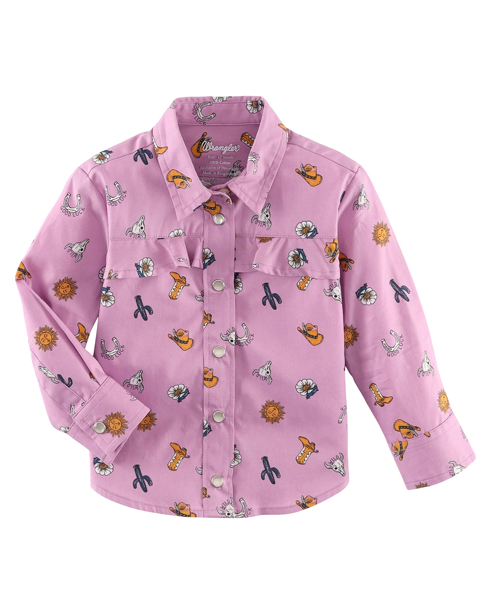 Baby Girls' Long Sleeve Western Shirt by Wrangler from Skip’s Western Outfitters | WRA-112335363-0/3-PURPLE