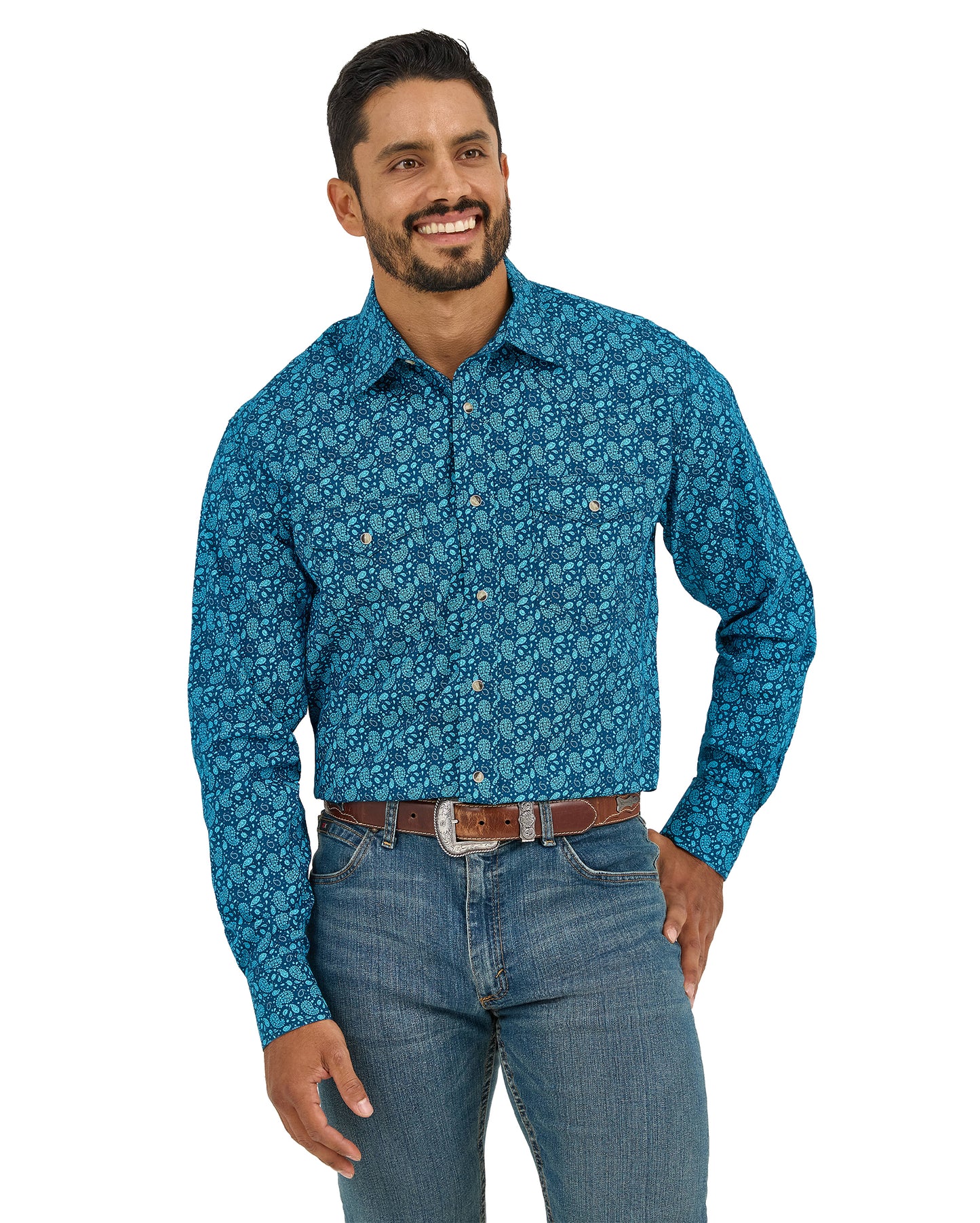 Men's 20X® Competition Advanced Comfort Long Sleeve Shirt by Wrangler from Skip’s Western Outfitters | WRA-112365391-S-NAVY