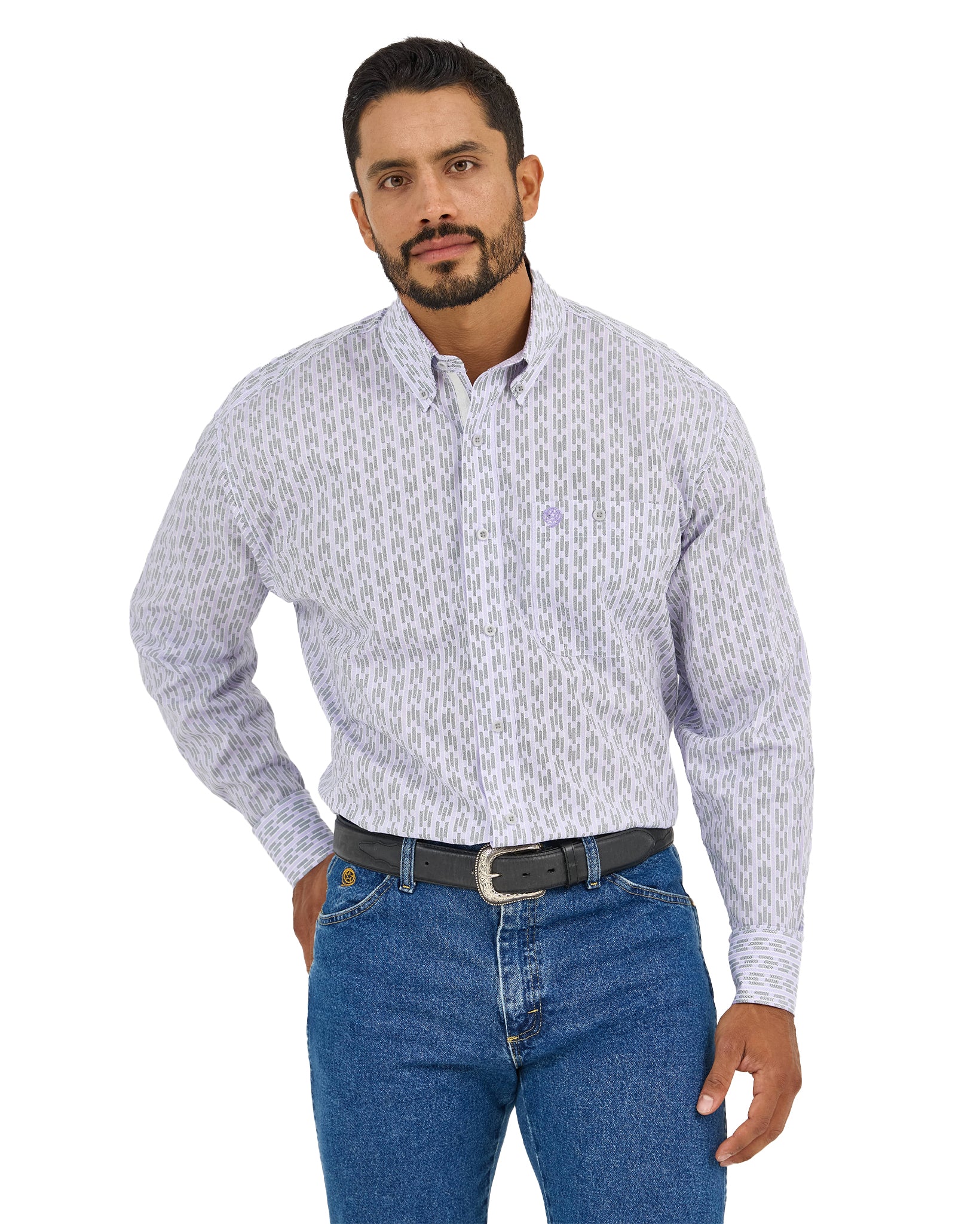 Wrangler Men's George Strait Long Sleeve Button Down One Pocket Purple Print Shirt S Wrangler Men's George Strait Long Sleeve Button Down One Pocket Purple Print Shirt S