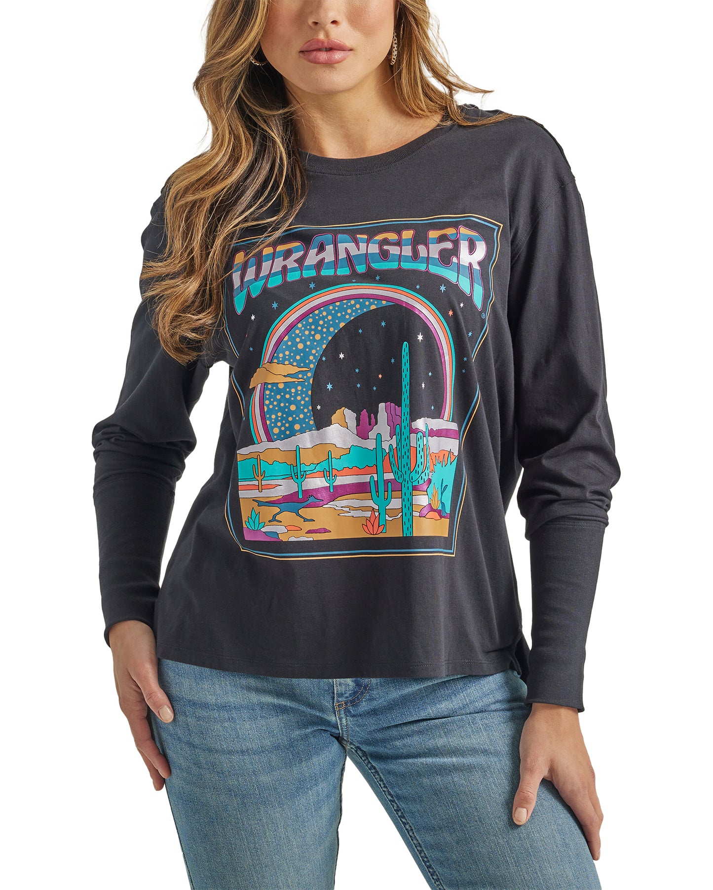 Women's Retro Oversized Long Sleeve Graphic T-Shirt by Wrangler from Skip’s Western Outfitters | WRA-112335500-XS-REG