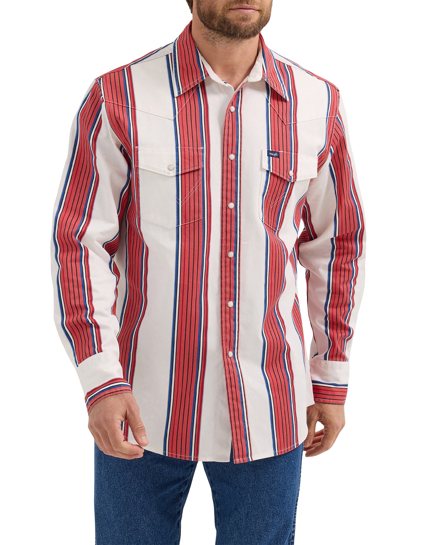 Men's Vintage Inspired Long Sleeve Western Shirt by Wrangler from Skip’s Western Outfitters | WRA-112365612-S-WHITE