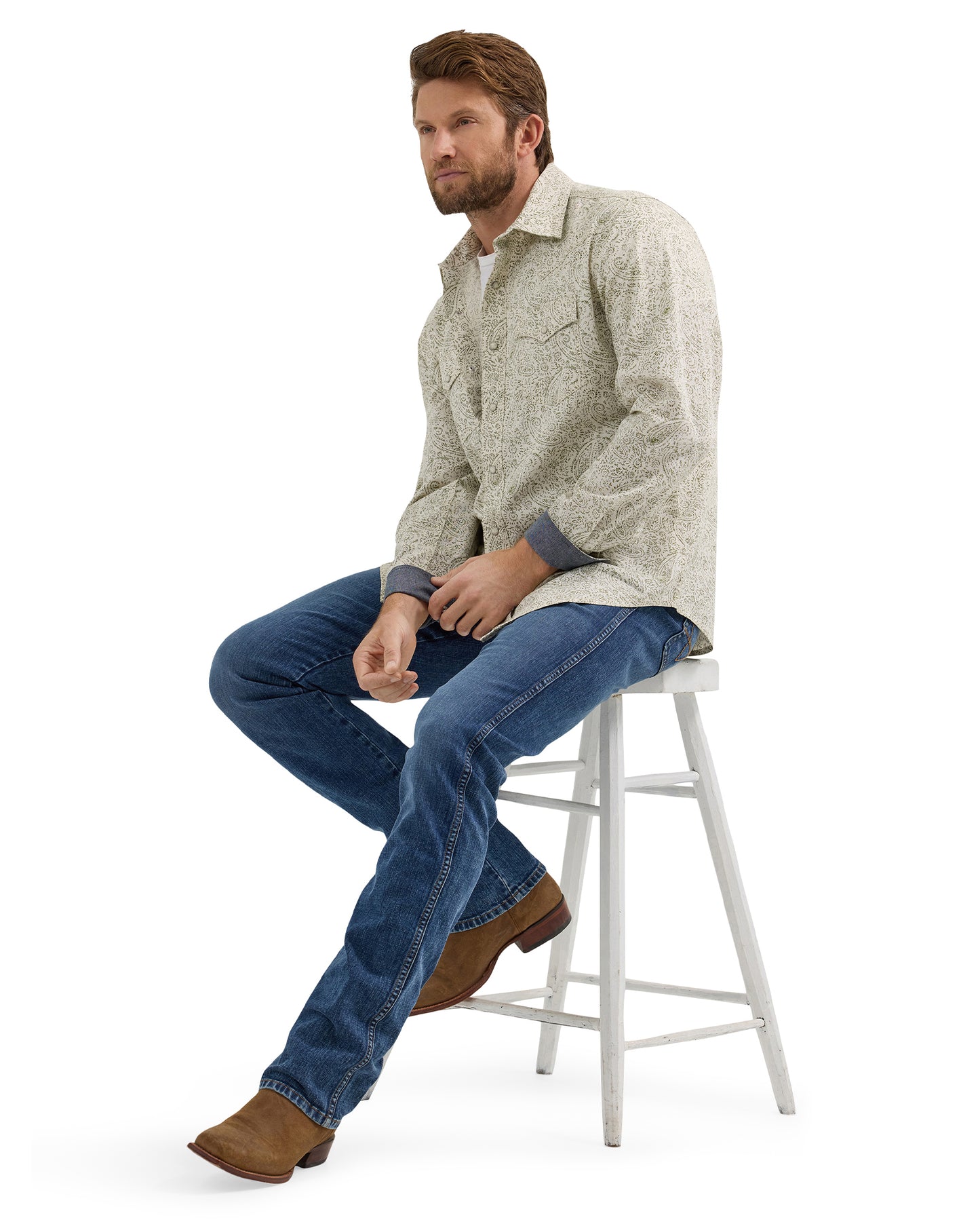 Men's Retro Premium Long Sleeve Western Snap Printed Shirt