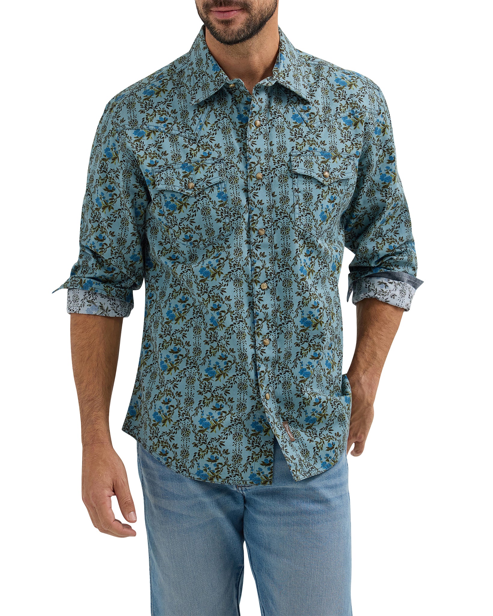 Men's Retro Premium Long Sleeve Western Snap Shirt by Wrangler from Skip’s Western Outfitters | WRA-112365629-S-GREEN