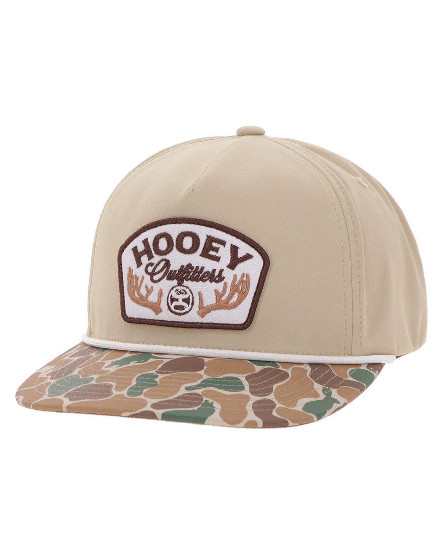 Outfitters Tan / Camo Bill 5-Panel Trucker With White Brown Patch - 6026T-Tnca by Hooey from Skip’s Western Outfitters | HOO-6026T-TNCA-O/S-TAN/CAMO