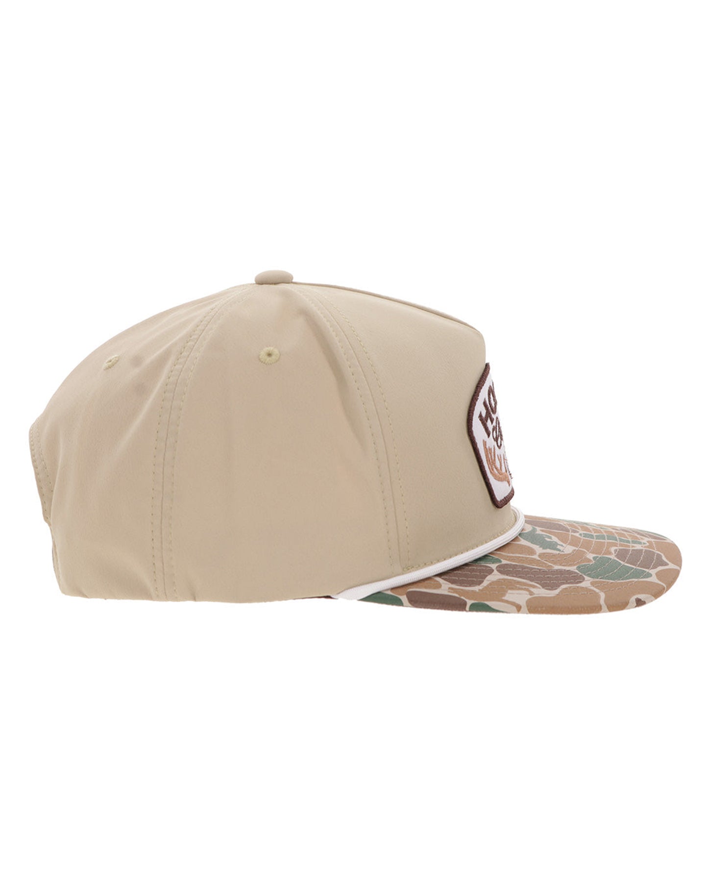 Outfitters Tan / Camo Bill 5-Panel Trucker With White Brown Patch - 6026T-Tnca