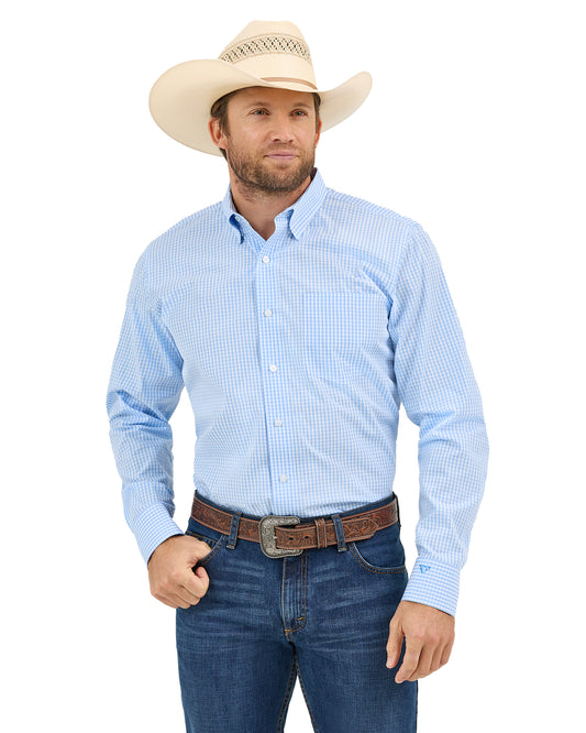 Men's Cody Johnson One Pocket Button Down Shirt by Wrangler from Skip’s Western Outfitters | WRA-112365621-S-BLUE