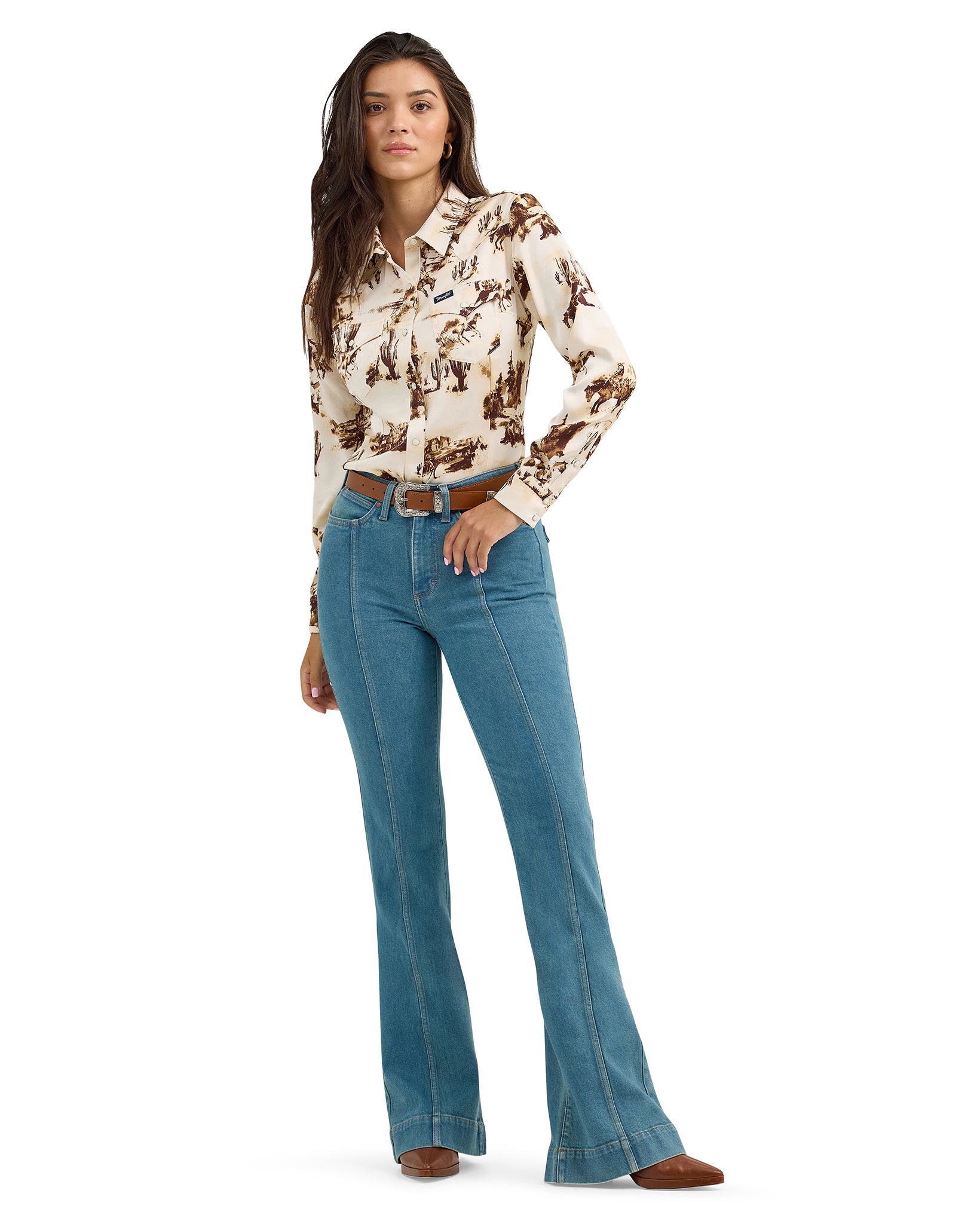 Women's Wrangler Retro Western Vintage Snap Top by Wrangler from Skip’s Western Outfitters | WRA-112367229-XS-TAN