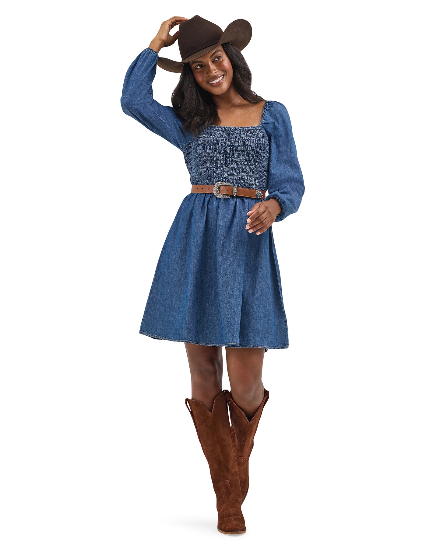 Women's Wrangler Smocked Bodice Dress Small Dark Denim Women's Wrangler Smocked Bodice Dress Small Dark Denim