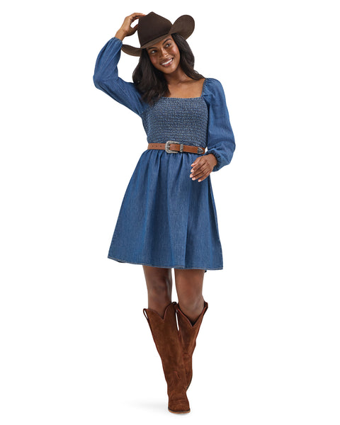 Women's Wrangler Smocked Bodice Dress Small Dark Denim Women's Wrangler Smocked Bodice Dress Small Dark Denim
