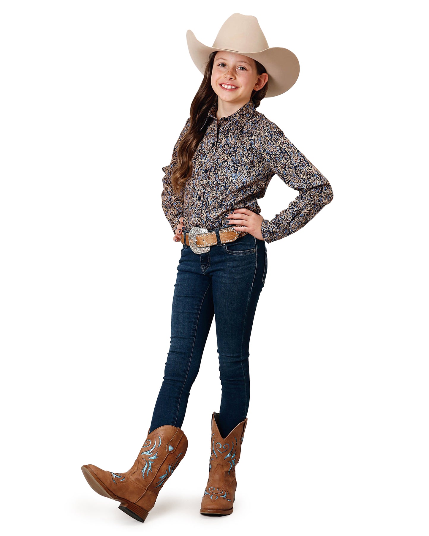 Girls' Long Sleeve Vintage Paisley Western Shirt
