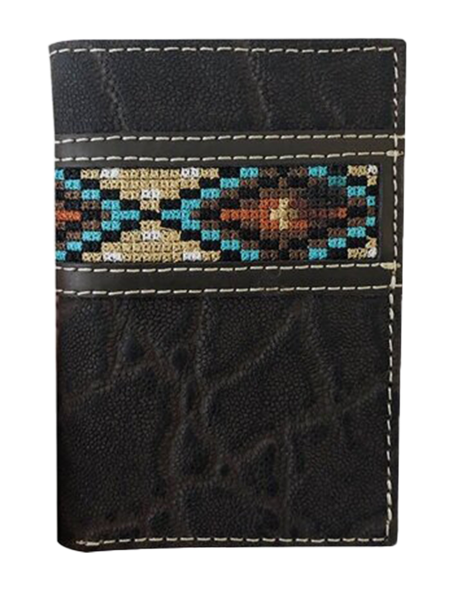 Distressed Trifold Wallet With Aztec Design by Roper Belts from Skip’s Western Outfitters | GEM-8139000-O/S-BROWN