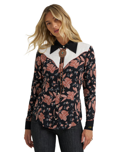 Women's X Lainey Wilson Long Sleeve Western Shirt by Wrangler from Skip’s Western Outfitters | WRA-112368255-XS-BLACK