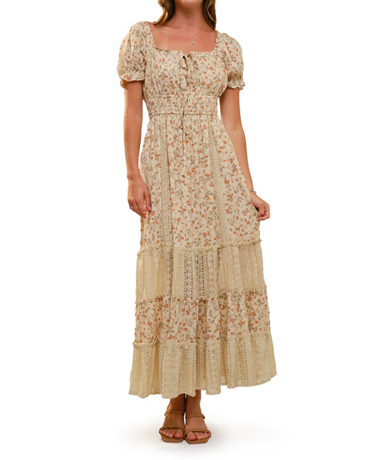 Women's Floral Lace Smocked Puff Sleeve Dress