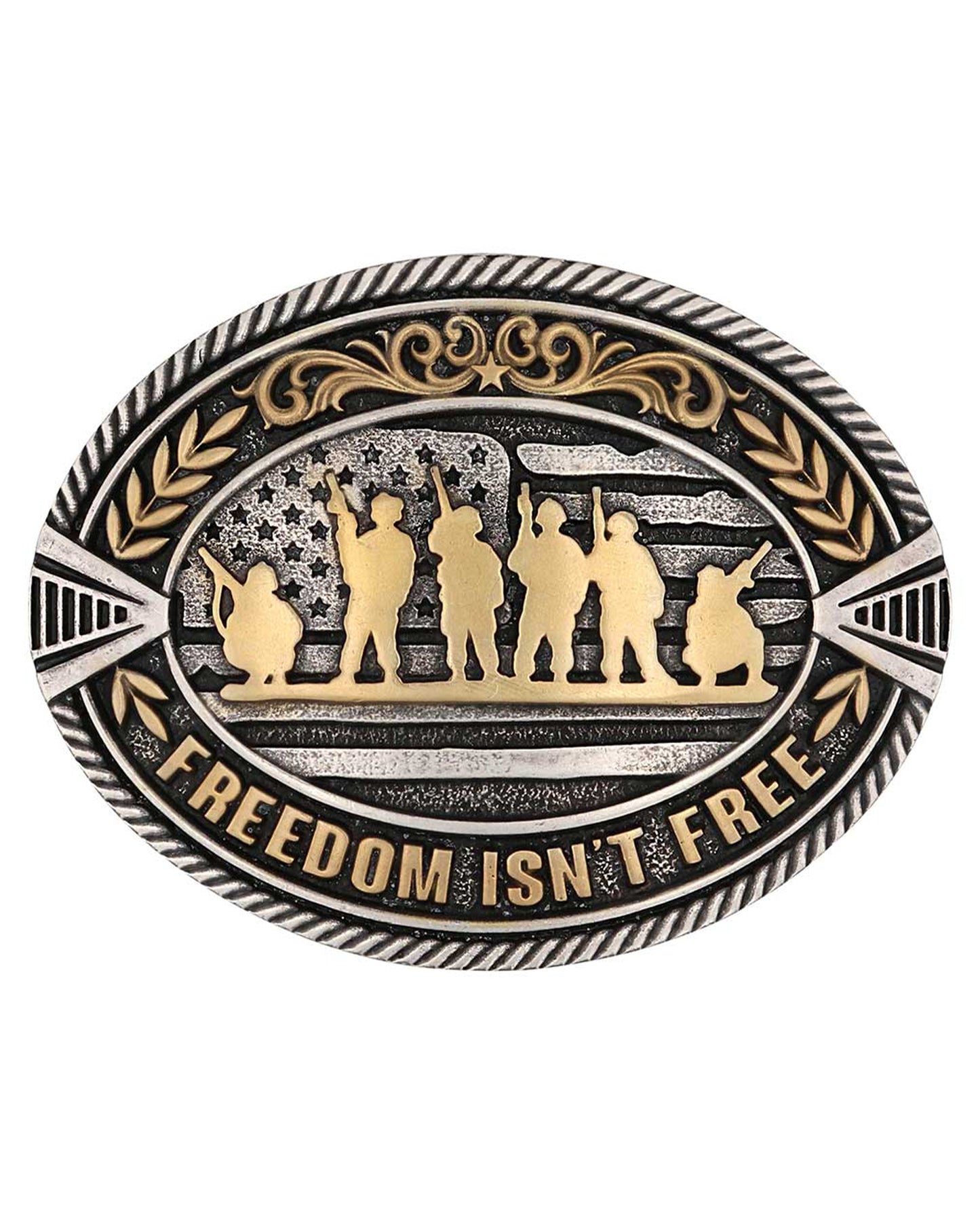 Freedom Isn't Free Attitude Buckle by Montana Silversmiths from Skip’s Western Outfitters | MON-A1012P-O/S