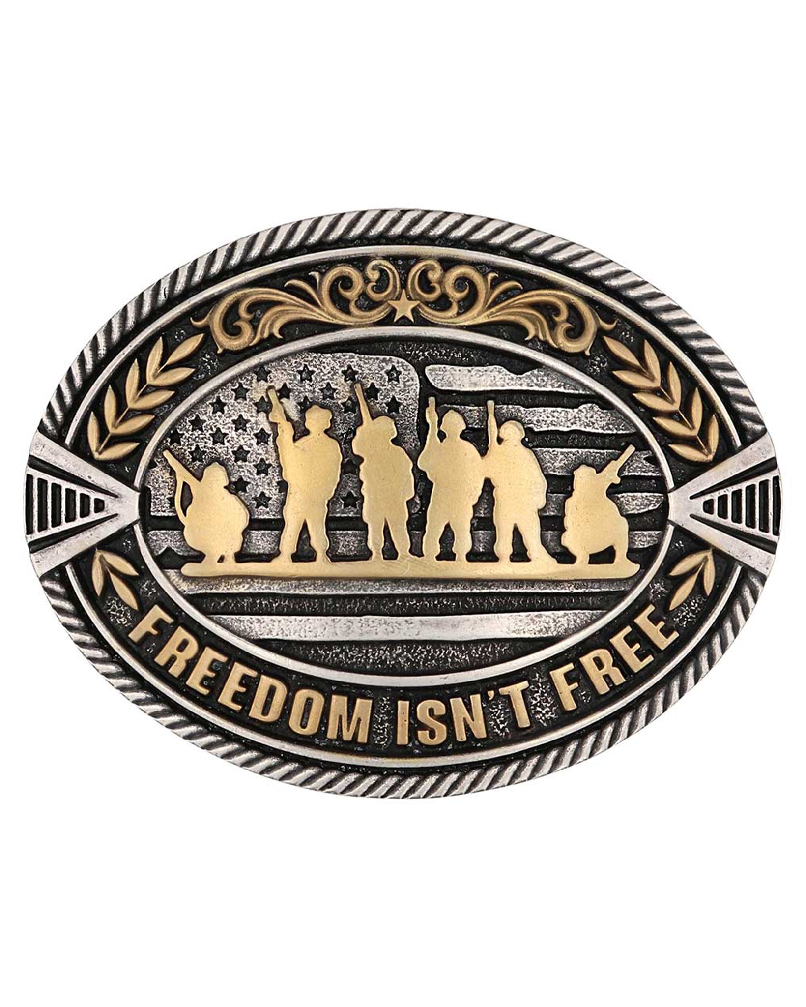Freedom Isn't Free Attitude Buckle by Montana Silversmiths from Skip’s Western Outfitters | MON-A1012P-O/S
