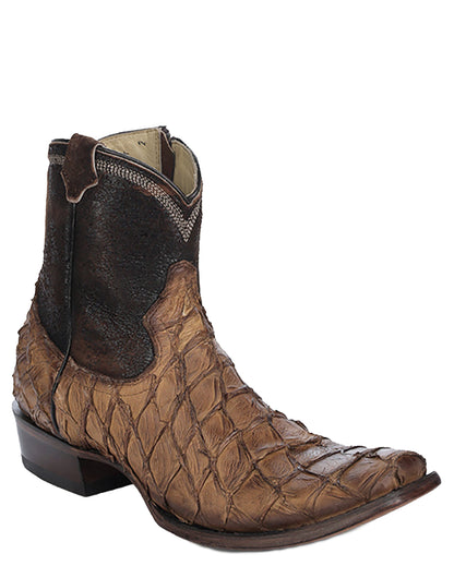 Corral A4660 Men's Handcrafted Narrow Square Toe Exotic Fish Pirarucu Skin Cowboy Boots in Brown at Skip's Boots