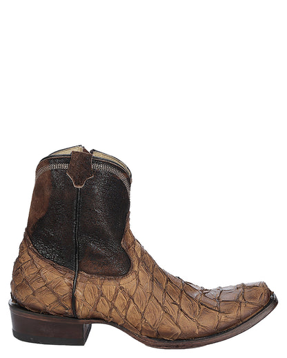 Corral A4660 Men's Handcrafted Narrow Square Toe Exotic Fish Pirarucu Skin Cowboy Boots in Brown at Skip's Boots