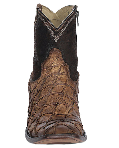 Corral A4660 Men's Handcrafted Narrow Square Toe Exotic Fish Pirarucu Skin Cowboy Boots in Brown at Skip's Boots