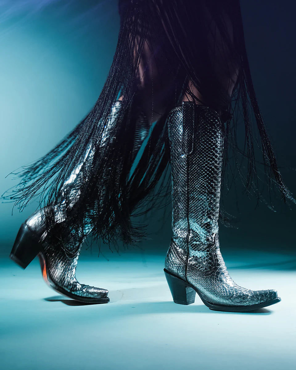 Women's Silver Python Tall Top Boots